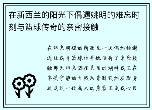在新西兰的阳光下偶遇姚明的难忘时刻与篮球传奇的亲密接触